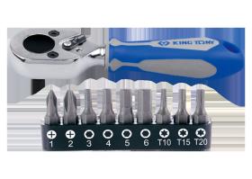 KING TONY 1001MR - MINI CARRACA + 9 PUNTAS EN BLISTER