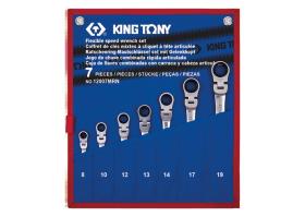 KING TONY 12007MRN - ESTUCHE DE LLAVES COMBINADAS CON CARRACA 8-19MM - 7 PZAS