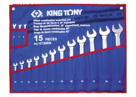 KING TONY 1275MRN - ESTUCHE DE TELA DE LLAVES COMBINADAS A 75º EN MéTRICO - 15 P