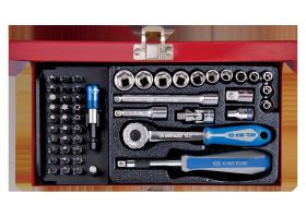 KING TONY 2551MR03 - CAJA DE VASOS Y ACCESORIOS 1/4' - 51PZAS