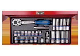 KING TONY 3027MR - COFRE VASOS 3/8' BI-HEXAGONALES 7-19MM Y LARGAS 8-19MM - 26