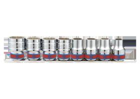 KING TONY 4010SR - VASOS 1/2' BI-HEXAGONALES PULGADAS SOBRE RAIL - 8PZAS