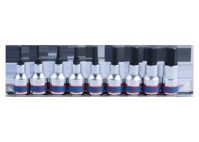 KING TONY 4110PR10 - JUEGO VASOS 1/2' CON PUNTA HEXAGONAL SOBRE RAIL - 9 PIEZAS