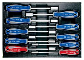 KING TONY 930110CR - TERMOFORMADO DE DESTORNILLADORES CON VASO - 10 PZAS